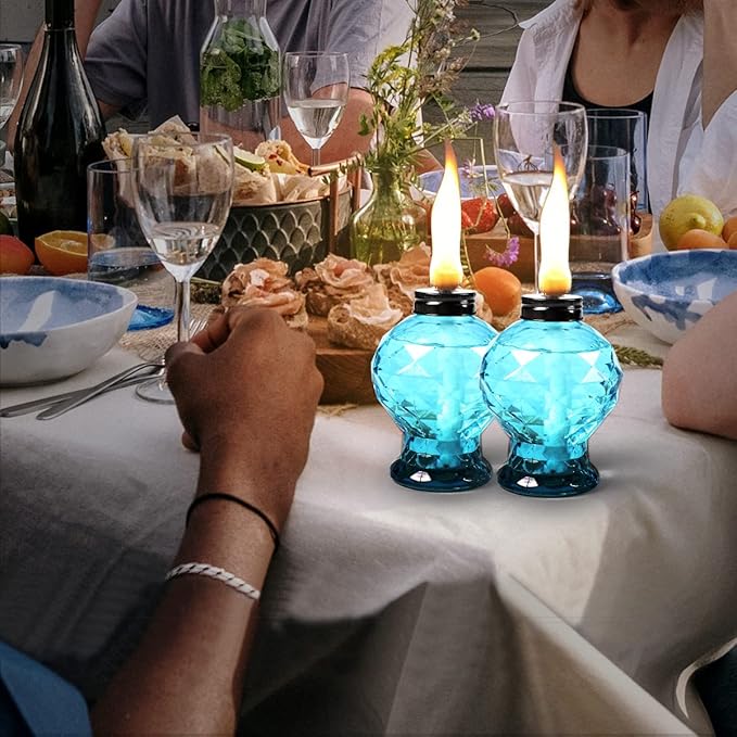 4 Pack Glass Table Torch,Citronella Glass Table Top Torches with Wick and Cap for Outdoor, Refillable Torches Landscape Lanterns Torches for Yard Patio Garden,Party Decor