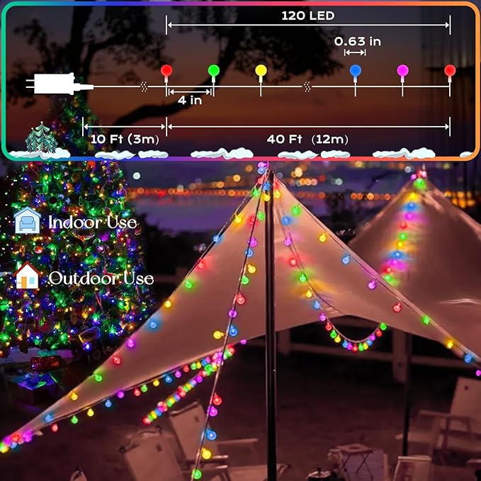 120 LED String Lights 40ft, 8 Lighting Modes Plug in Fairy String Lights for Bedroom Classroom Patio Garden Wedding Party Christmas Tree Outdoor Indoor Decorations Multicolor