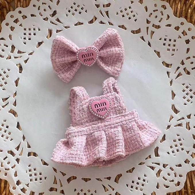 Clothes for(NO Doll), 15cm/17cm Doll Accessories Suit ,ute Miniature Fashion Accessories - Pink Heart Premium Outfit, Play & Collector(Pink - Sweater, S)