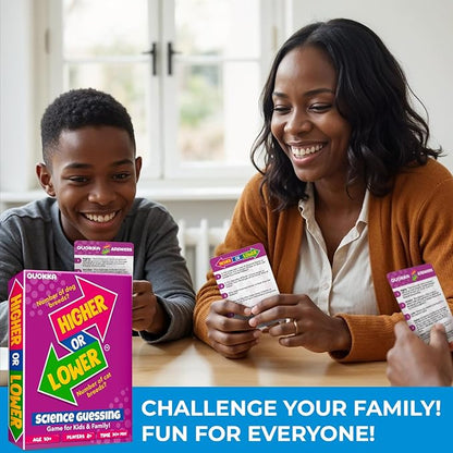 QUOKKA Trivia Board Games for Kids and Adults - Version V2.0 - Family Night Science Games 4xSet Higher or Lower Trivia Cards | Guess Fun Questions | 2 + Players - Challenge Your Science Knowledge