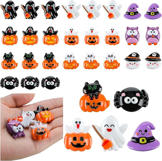 Liliful 60 Pcs Halloween Miniatures Garden Figurines Mini Resin Pumpkin Ghost Ornaments Mini Halloween Figures for DIY Garden Accessories Adornments Embellishment Decorations Party Supplies, 10 Styles