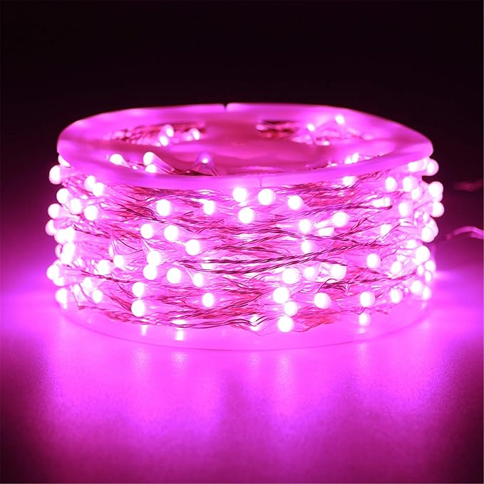 RUICHEN Pink Dimmable Fairy Lights Plug in, 99 Ft 300 LED Twinkle String Lights with Remote, Waterproof Silver Wire Firefly Lights for Bedroom, Patio, Yard, Christmas, Easter, Valentines Day, Wedding