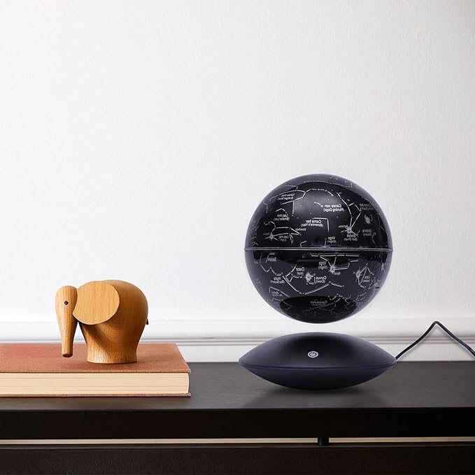 6" Magnetic Levitating Globe, 360°Rotating Geographic Globes Levitating Globes with LED Light Floating Magnetic Levitation Floating Globe for Desk Home Office Classroom Decor(Black/Single Color Light)