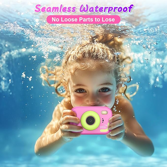 Kids Camera Waterproof IP68, 1080P HD Underwater Camera for Kids Ages 3-12 with Toy-Grade ABS Plastic, Kids Digital Camera for Children Outdoor Swimming Snorkeling Birthday Gift, Rose Red