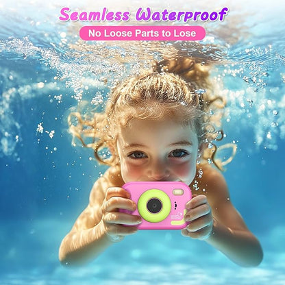 Kids Camera Waterproof IP68, 1080P HD Underwater Camera for Kids Ages 3-12 with Toy-Grade ABS Plastic, Kids Digital Camera for Children Outdoor Swimming Snorkeling Birthday Gift, Rose Red