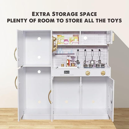 Kids Children Pretend Toy for Babies, Kitchen Playset & Play Kitchen Toy Set with Light, Sink with Faucet, Oven, Microwave, Kitchenware Set Accessories for Ages 3-8 Girls Boys