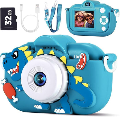 Kids Camera Toddler Toys for Boys Aged 3-9, 1080P Toddler Camera Christmas Birthday Gifts for Boys Ages 3 4 5 6 7 8 9, Digital Selfie Camera with Cute Protective Cover and 32GB SD Card
