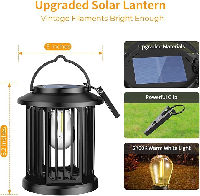 Solar Lanterns Outdoor All-Weather Resistance Upgraded Solar-Powered LED Flame Lanterns - Waterproof Outdoor Hanging Solar Lighting for Garden, Porch, and Pathway Decor (2)