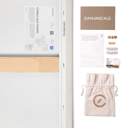 Canvas World Map with Cork Pin Board - English Lettering - Decorative Wall Decoration for All Rooms - Canvas Pictures with World Map Motif (70x50 cm, Pattern 17)