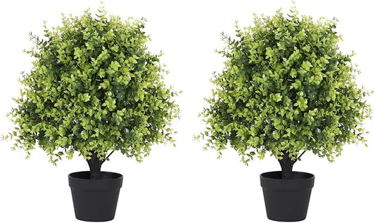 THE BLOOM TIMES 2ft Faux Boxwood Plants Outdoor Set of 2, Topiary Balls Artificial Outside Trees, 24" UV Resistant Fake Greenery Bushes & Shrubs for Front Porch Planter