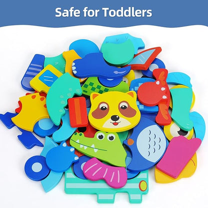 QZMTOY Toddler Puzzles 10 Pack Wooden Puzzles for Toddlers,Montessori Puzzles for 1-3 2-4 Year Old,Infant Baby Learning Toys,Animal Vehicle Shape Jigsaw Puzzles Gift for Boys Girls-Large 3D Blocks…