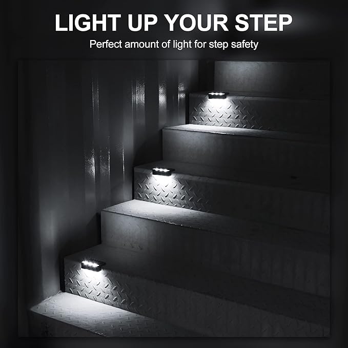 SOLPEX Solar Fence Lights, 6 LEDs Solar Lights Outdoor Waterproof Solar Powered for Deck, Stair, Front Porch, Balcony, Walkway, Garden, Yard, Patio, Pool Decor, IP65 Waterproof (4 Pack, Cold White)