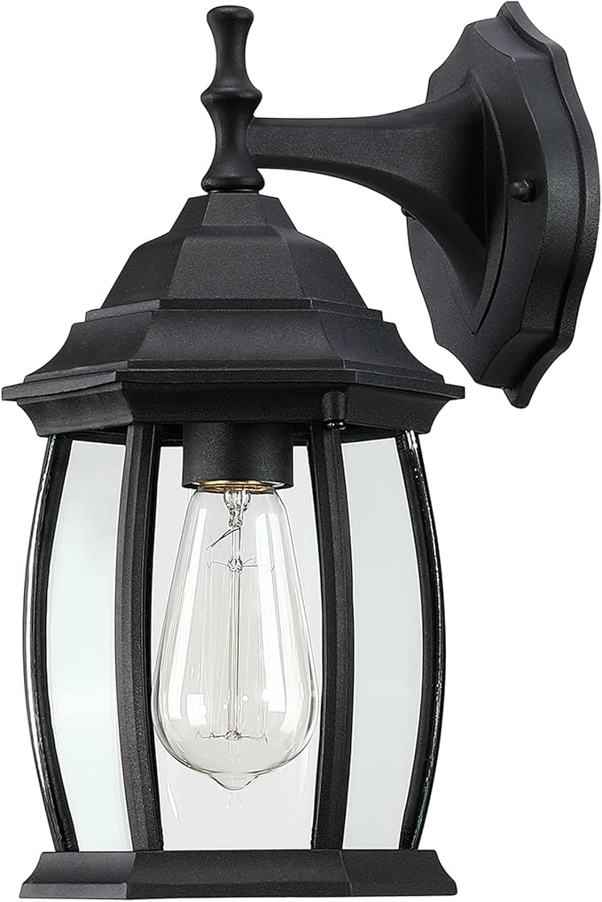 Pia Ricco Outdoor Wall Lights, Textured Black Exterior Light Fixtures with Clear Glass Shade, Waterproof Front Porch Lighting, Modern Sconces Lantern for Outside, House, Garage, E26 Socket, ETL Listed