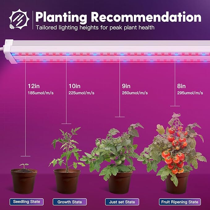 FREELICHT 4 Pack 4ft LED Grow Light, 60W (350W Equivalent), Red Blue (660nm+460nm) Full Spectrum Grow Light for Indoor Plants, Hanging Plug in Grow Lamp for Hydroponic Greenhouse Plants Seedling Veg