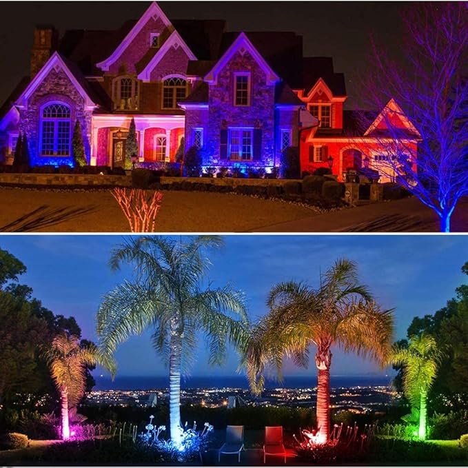 Pack of 2, Outdoor LED Landscape Lights Waterproof Spotlight with Spike Stand and Plug for Driveway, Outdoor Lawn Lighting, Flood Garden, Yard (6W Plug RGB)