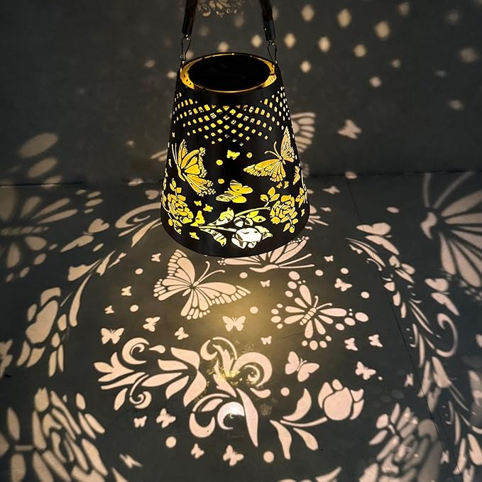 Hanging Solar Lanterns Outdoor Waterproof Butterfly Solar Lights Metal Outdoor Decor, LED Decorative Solar Garden Lights for Garden, Backyard, Tree, Porch(1 Pack)