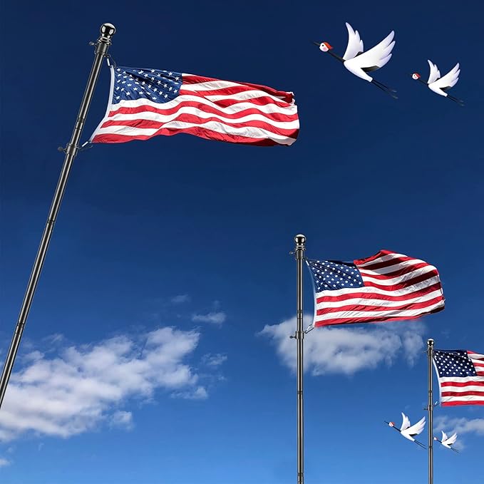 Black Flag Poles for Outside in Ground - 8FT Flag Pole for House with 2 Pronges Base - Stainless Steel Flag Pole Kit with 3x5FT American Flag for Yard Residential Commercial