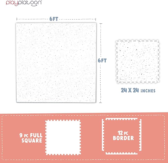 Play Platoon Non-Toxic Large Kids Play Mats for Floors, 9 Tile 72 x 72 inch - Extra-Thick Interlocking Comfortable Cushioned 24 x 24 in. Puzzle Mat with Border, Neutral Playmat Rug for Toddlers