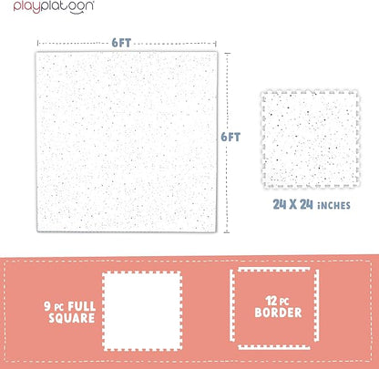 Play Platoon Non-Toxic Large Kids Play Mats for Floors, 9 Tile 72 x 72 inch - Extra-Thick Interlocking Comfortable Cushioned 24 x 24 in. Puzzle Mat with Border, Neutral Playmat Rug for Toddlers