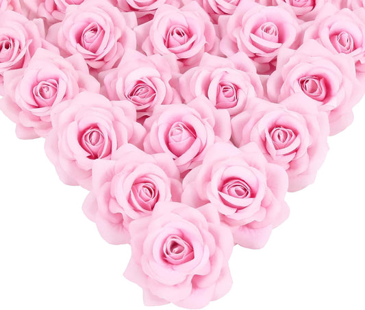 Velvet Rose Artificial Flower 25pcs Fake Pink Rose Flowers Heads Faux Silk Flowers Heads for DIY Wedding Home Party Baby Shower Decor(Pink)