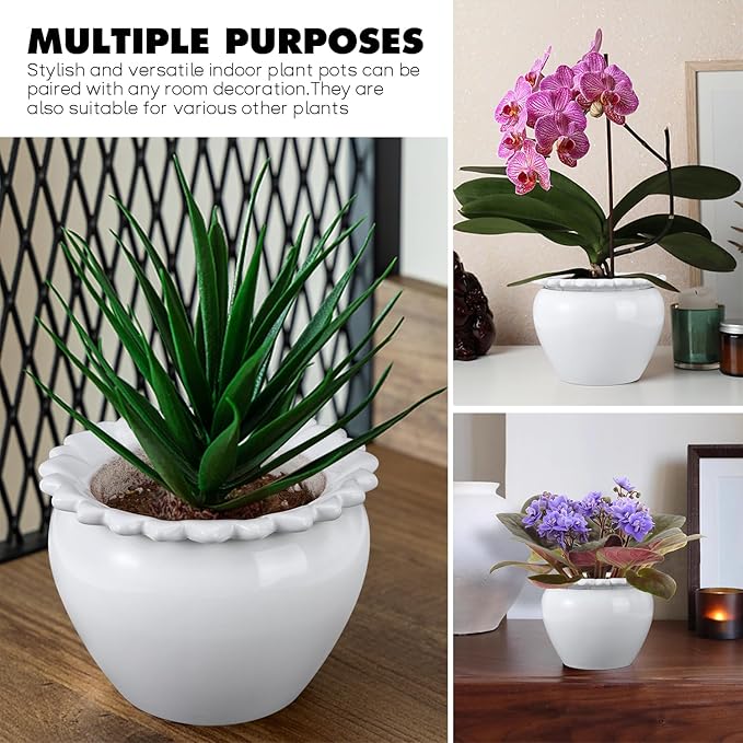 Self Watering Plant Pot African Violet Pots Ceramic 6.5 * 4.6 * 4 inch White for Indoor Flowers and Plants Simple Plant Self Watering Pot Modern Decor Pots Efficient Absorption Water