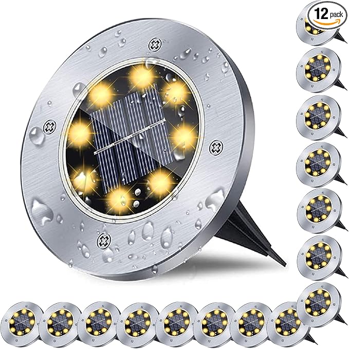 Solar Ground Lights, Waterproof Solar Garden Lights, Upgraded Outdoor Garden Waterproof Bright in-Ground Lights, Landscape Lights for Pathway,Yard,Deck,Lawn,Patio,Walkway (16 Pack Warm Light)