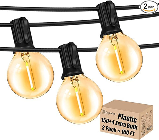 Outdoor String Lights 300FT Waterproof Globe String Lights with 150+4 Shatterproof G40 LED Bulbs,Dimmable Connectable Patio Lights String for Hanging Bistro Backyard Gazebo,2-Pack x 150 FT