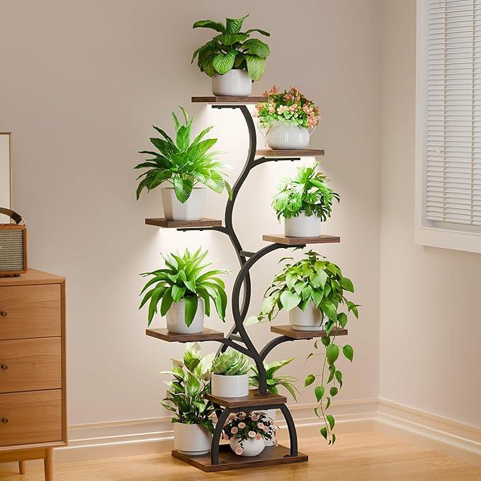 Plant Stand Indoor with Grow Light: 8 Tiered Plant Shelf Indoor, Corner Plant Stand, Tall Plant Shelf, 49" Plant Shelf with Grow Light, Plant Stand, Small Indoor Plant Stand for Living Room, Balcony