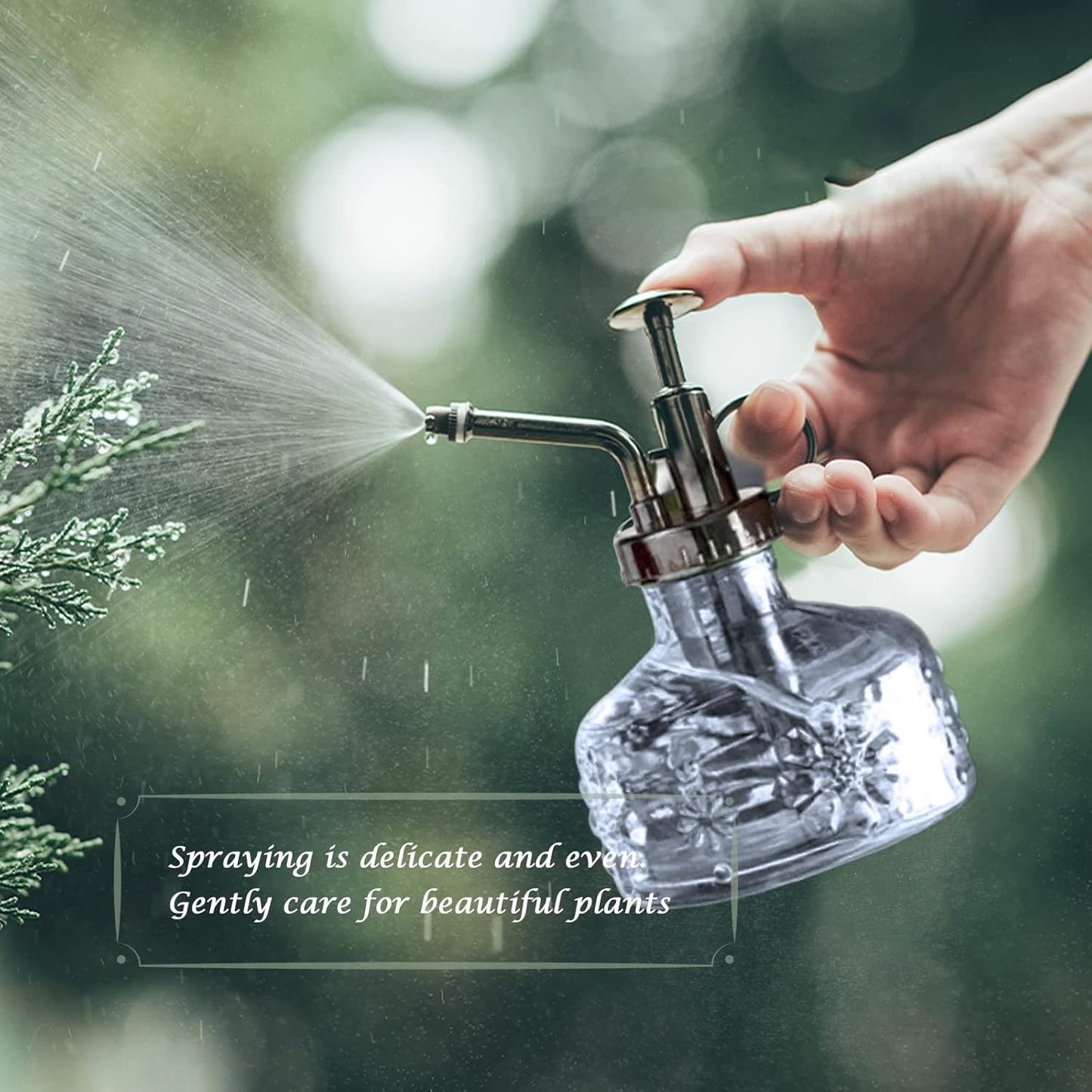 XXXFLOWER Glass Plant Mister Spray Indoor Plant Spritzer Succulent Watering Bottle with Bronze Pump 6 Inches for Home Decor Vintage (Grey)