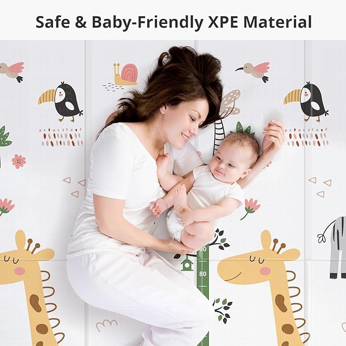 PLGLOG Baby Play Mat,59"x59" Foldable Play Mat,Baby Crawling Mat,Reversable,0.8" Thick Waterproof Baby Floor Play Mat,Carlwing Mat,Baby Floor Mat for Babies,Toddlers,Infants,Play & Tummy Mat,Giraffe