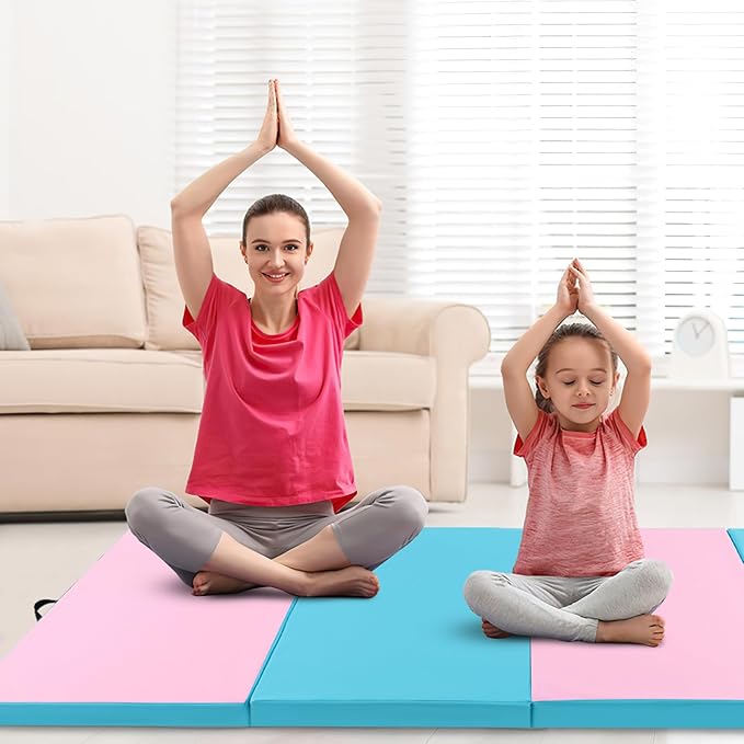 Giantex 4'x10'x 2" Gymnastics Mat, 4-Panel Folding Aerobics Exercise Mat w/Hook & Loop Fastener, Carrying Handle, Portable Tumbling Mat for Stretching Yoga Cheerleading Martial Arts