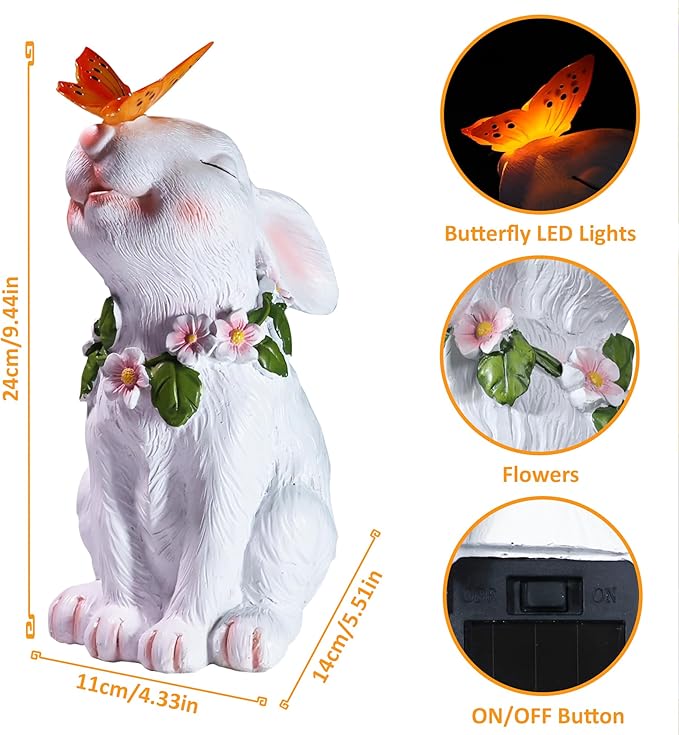 Solar Bunny Easter Garden Outdoor Decor, Large Outside Lawn Rabbit Animal Ornaments for Patio Clearance Balcony Yard, Easter Gift to Mom Women Birthday Mother's Day