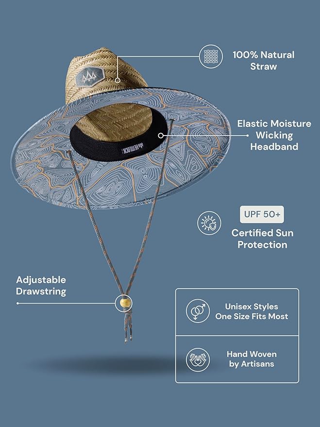 Straw Hat for Men & Women | Lifeguard Hat, Beach Hat & Sun Hat | UPF 50+ Wide Brim for Sun Protection | One Size | Hemlock