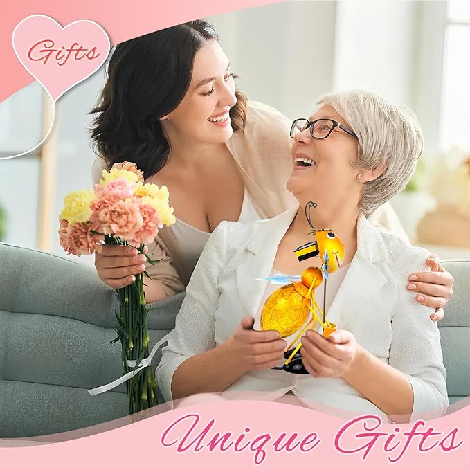 Solar Garden Statue Bee Decor,Outdoor Decorative Tabletop Lanterns,Outdoor Bee Figurines Decorations for Patio Yard Lawn Ornaments,Birthday Gifts for Mom Women Grandma