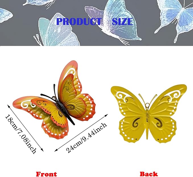 3 Pcs Metal Butterfly Wall Decor, Colorful Animal Wall Panel - Perfect Home Decor Accent with Yellow, Red, and Blue Butterfly (Butterfly)