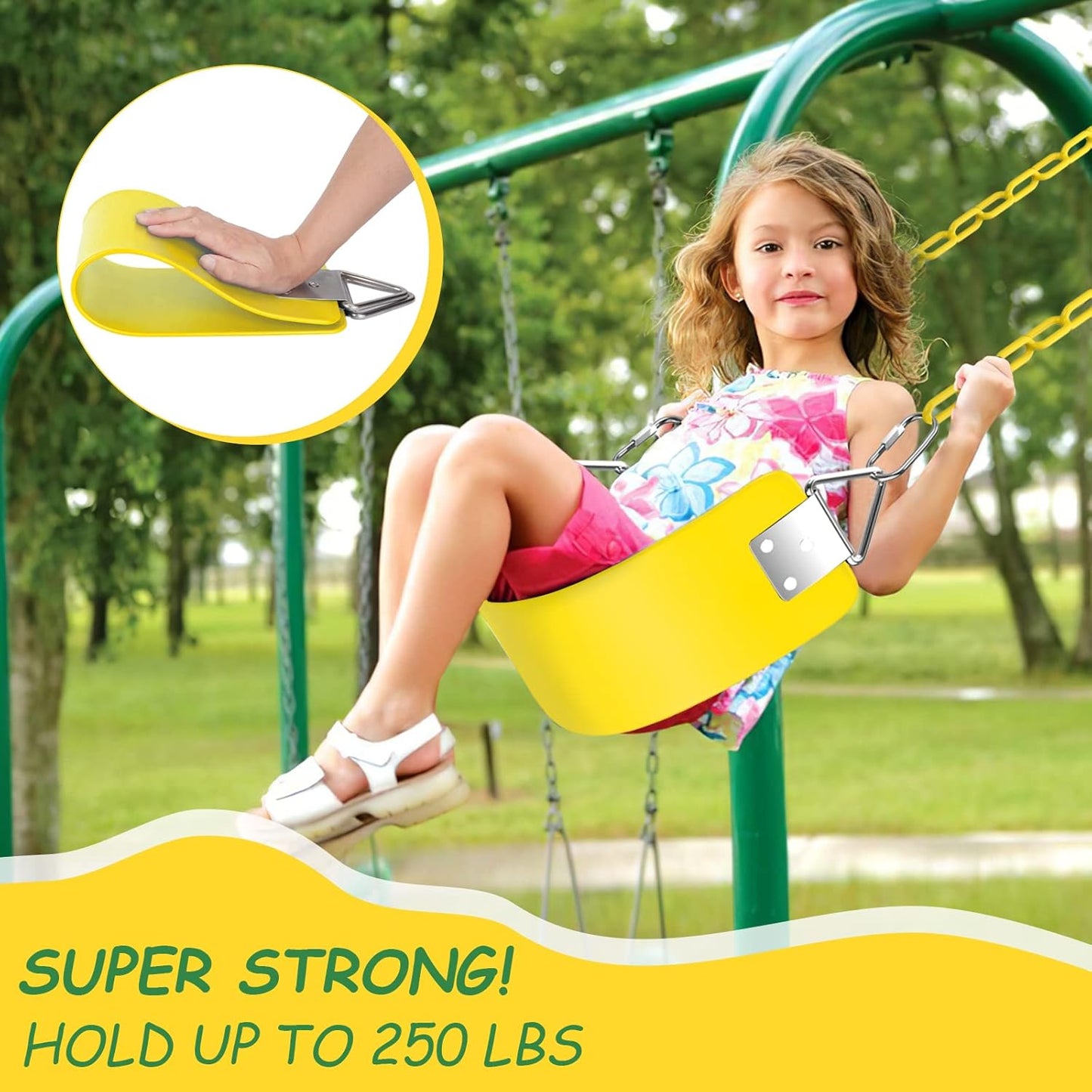 AGPTEK Swing Seat, 30.4 x 6 x 0.27 Inch Yard Swing for Kids & Adults with Metal Triangle Ring - Yellow (113KG /250LB Weight Limit)