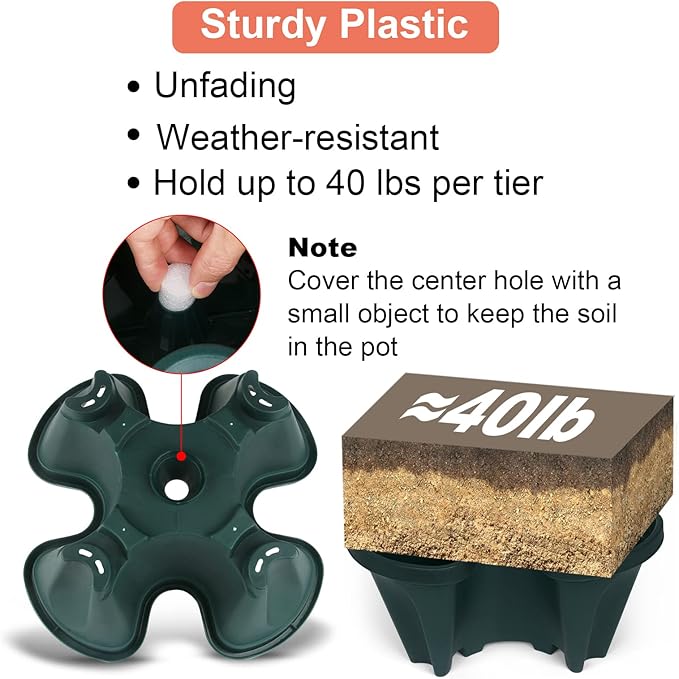 Vertical Planter 4 Tier Stackable Planters Garden Planters Strawberry Herb Flower and Vegetable Planter Indoor Outdoor Gardening Pots with Removable Wheels and Tools 2-Pack