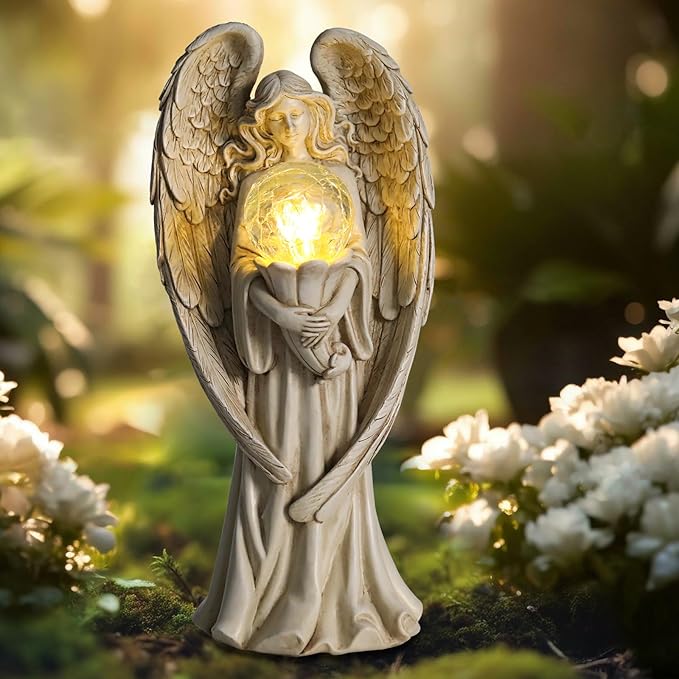 Angel Statues for Garden-Garden Angels Outdoor Statue - Solar Angels Figurines Holding Glass Ball for Outdoor Decor or Housewarming Gift