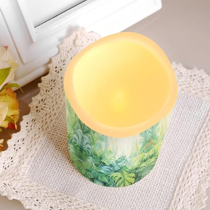 Ystardream Tropical Leaf Flameless Candles with Remote Battery Operated Candles Realistic LED Candles with Remote and Timer Set of 4 for Home Wedding Birthday Decorations