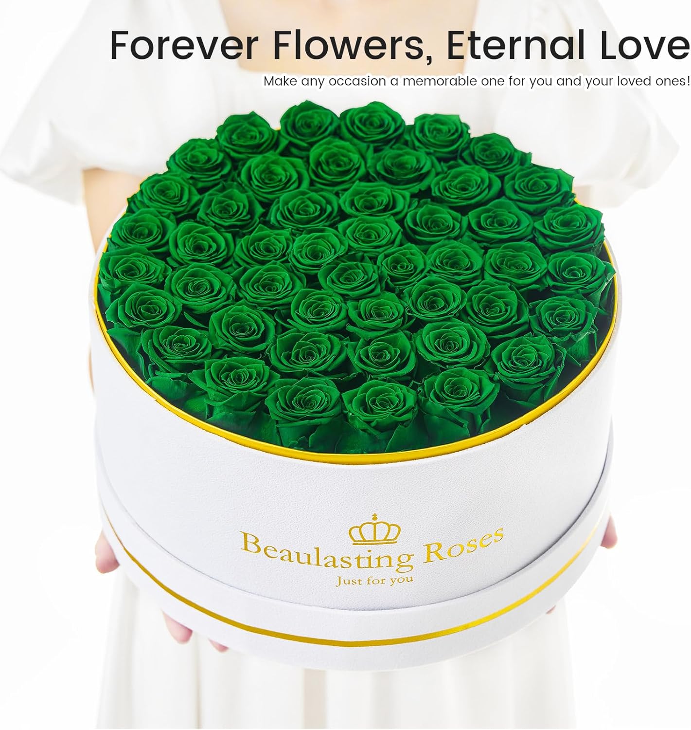 Preserved Roses Forever Flowers Real Roses in a Box Mother's Day Birthday Flowers for Her Mom Women Wife Valentine's Day, Green, 47 Piece