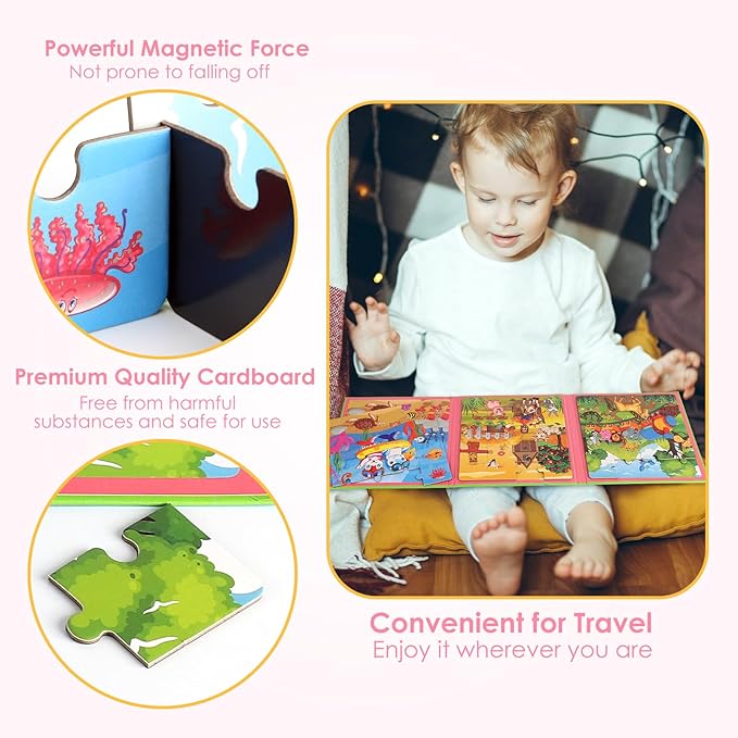 Magnetic Puzzles for Kids Ages 4-6, 20-Piece Travel Toys Animal Toddler Puzzles Ages 2-4, Educational Learning Magnets, Ideal Road Trip Activities Toys for 2 3 4 5 6 Boys and Girls