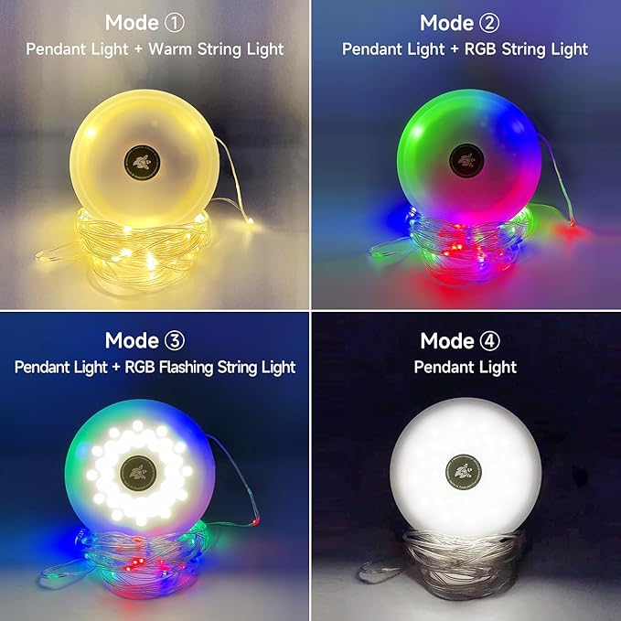 Solar Camping String Lights Roll Up 32.8FT, Rechargeable via Solar and USB, Waterproof Portable 2 in 1 Camping String Lights Lamp for Outdoor Camp Tent Garden Party Festival Decorations