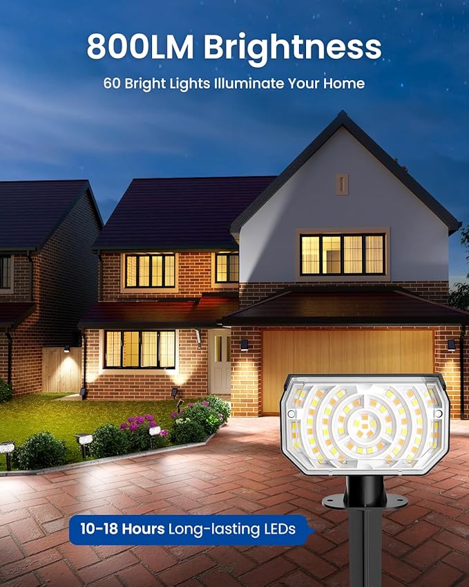 Solar Spot Lights Outdoor Waterproof IP67, 6 Lighting Modes 60 LED, Landscape Spotlights for Tree Yard Garden House Driveway Pathway（10 Pack）
