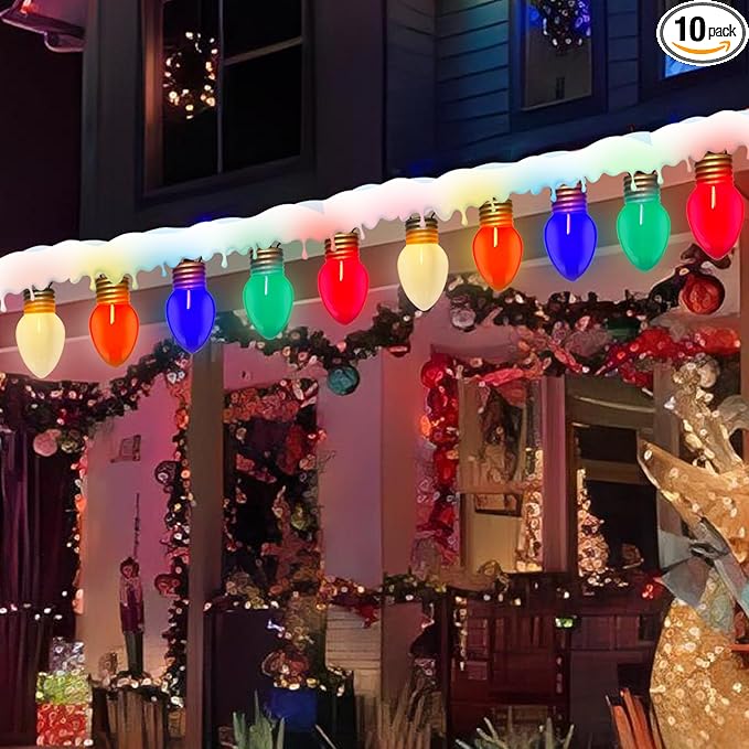 16FT Jumbo Xmas String Lights,Large Outdoor Christmas Lights with 10 Giant Multicolored Bulbs Hanging Lights for Outside Indoor Holiday Tree Porch Roof Fence Yard Garden Decorations