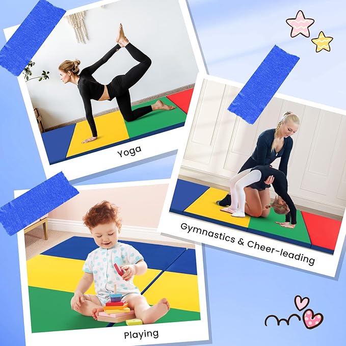 Giantex 4'x10'x 2" Gymnastics Mat, 4-Panel Folding Aerobics Exercise Mat w/Hook & Loop Fastener, Carrying Handle, Portable Tumbling Mat for Stretching Yoga Cheerleading Martial Arts