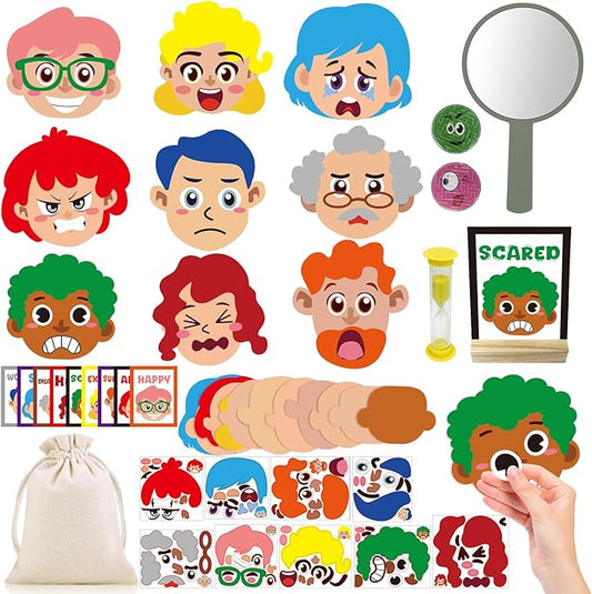Cinrobiye Social Emotional Learning Activities Montessori Sensory Emotional & Feelings Creative Crafts Set with 9 Face Boards Emotion Flashcards Feelings Sensory Bottles Therapy Game for Preschoolers