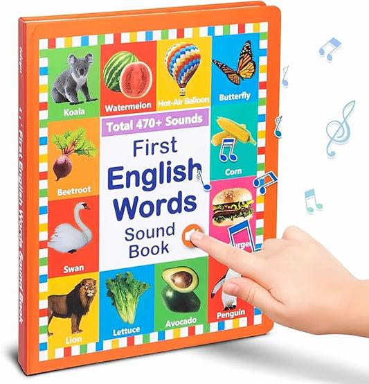 2025 New My First English Words Sound Book Toy, English Learning Talking Book, 470+ Words, 21 Themes, Press to Learn Phonics, Interactive Educational Books for 3 Year Olds A