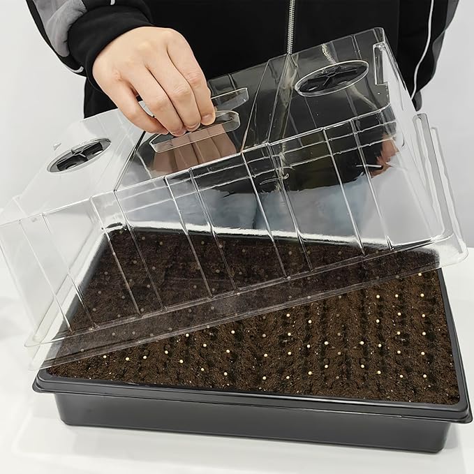 Seed Starter Trays with 5'' Tall Domes-Large Humidity Dome Plant Germination Tray, Reusable Planting Trays, 4 Packs Clear Lid Microgreen Tray for Plant Growing Seedling Propagation Faster