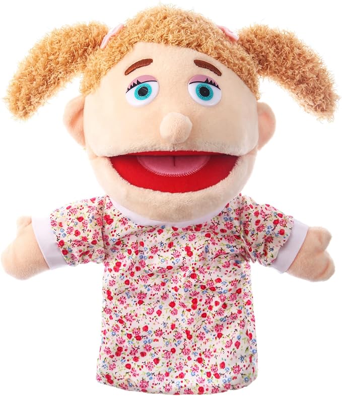 1 Pcs Family Hand Puppets 13 Inch Grandparents, Mom & Dad, Brother & Sister Plush Hand Puppet Toys Role-Play Toy Puppets for Kids Storytelling Imaginative Pretend Play Teaching Preschool(Sister)