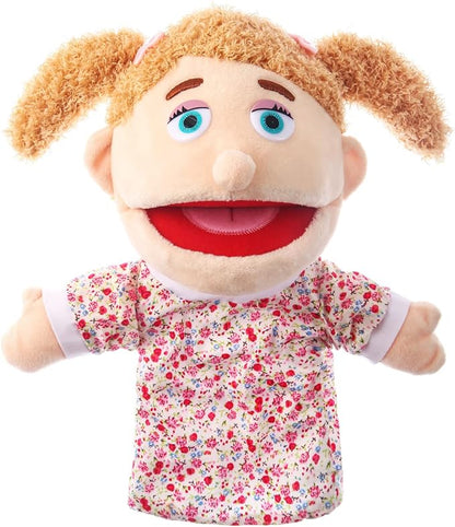 1 Pcs Family Hand Puppets 13 Inch Grandparents, Mom & Dad, Brother & Sister Plush Hand Puppet Toys Role-Play Toy Puppets for Kids Storytelling Imaginative Pretend Play Teaching Preschool(Sister)
